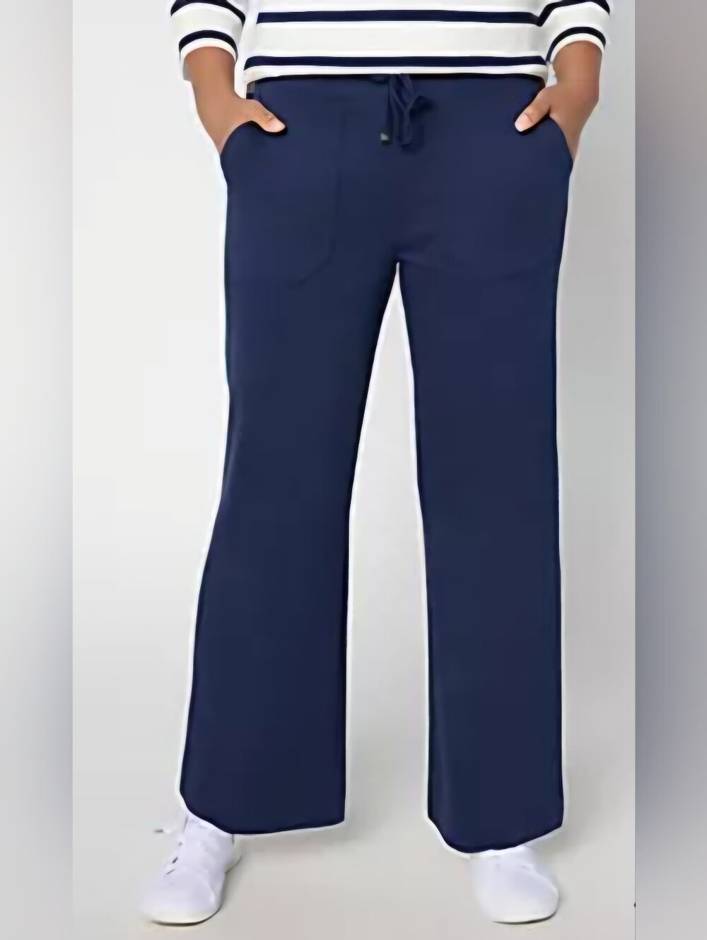 Wide-Leg Drawstring Pants Knit Large New